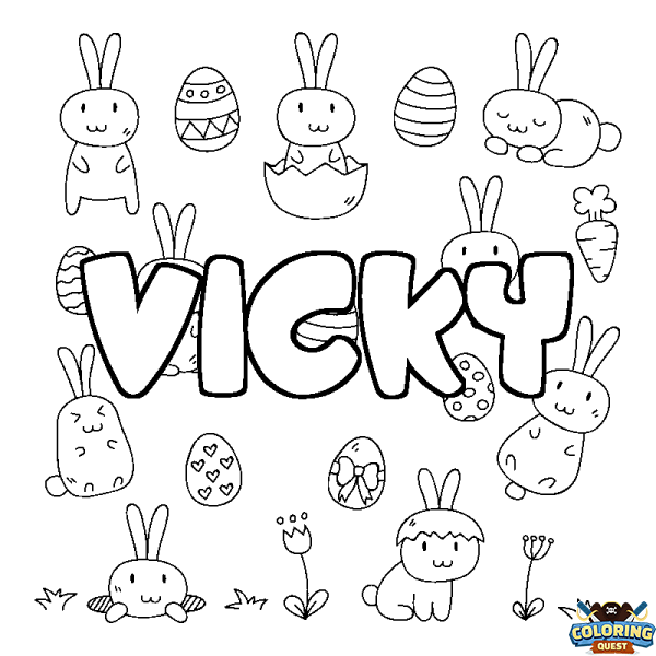 Coloring page first name VICKY - Easter background