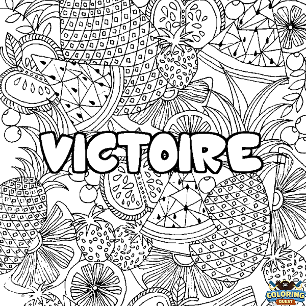 Coloring page first name VICTOIRE - Fruits mandala background