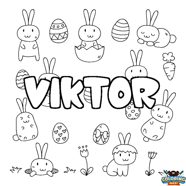 Coloring page first name VIKTOR - Easter background
