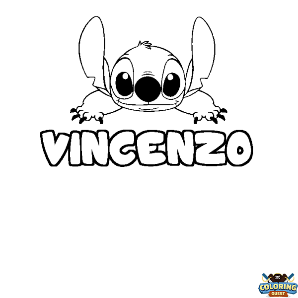 Coloring page first name VINCENZO - Stitch background