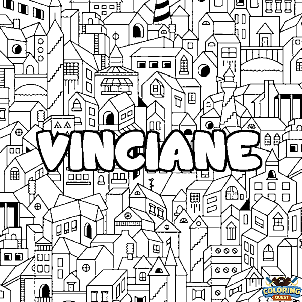 Coloring page first name VINCIANE - City background