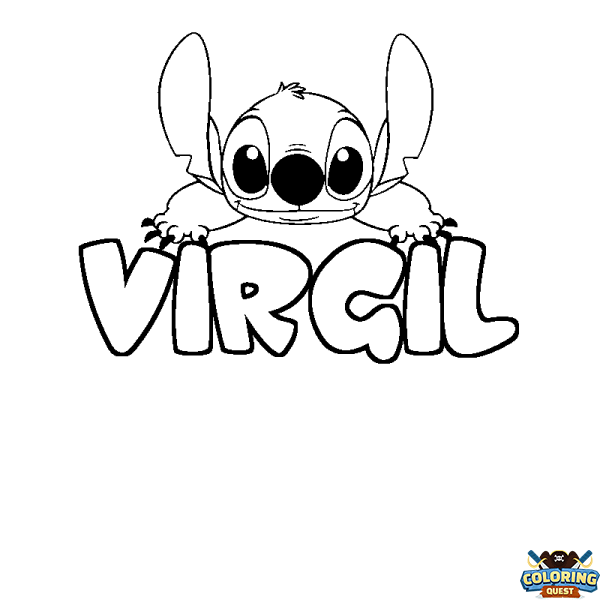 Coloring page first name VIRGIL - Stitch background