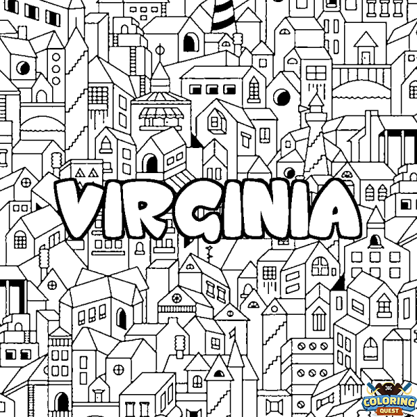 Coloring page first name VIRGINIA - City background
