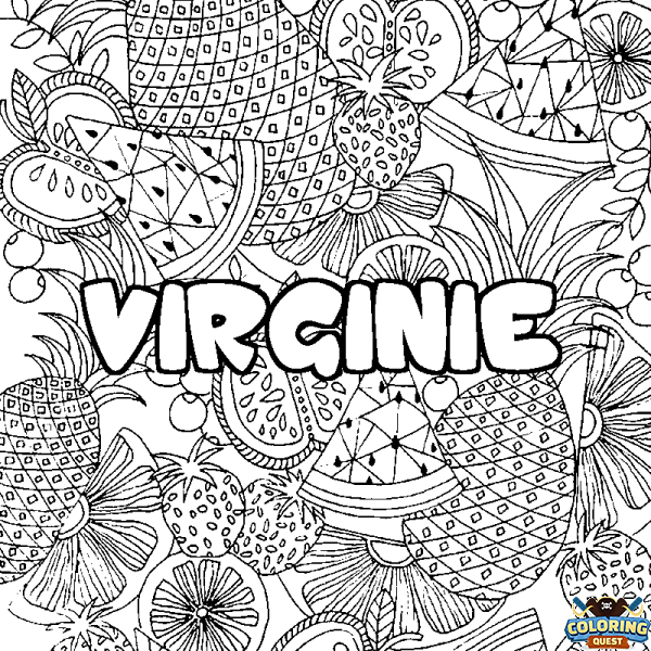Coloring page first name VIRGINIE - Fruits mandala background