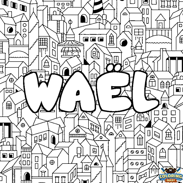 Coloring page first name WA&Euml;L - City background