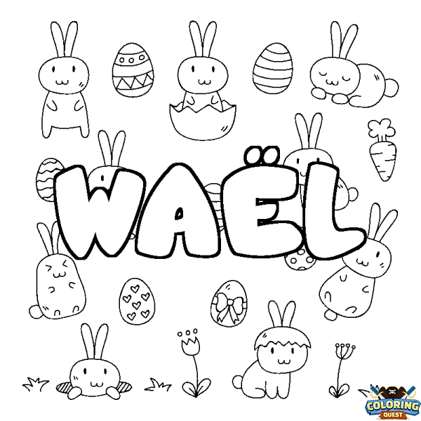Coloring page first name WA&Euml;L - Easter background