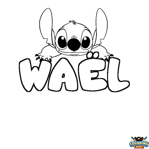 Coloring page first name WA&Euml;L - Stitch background