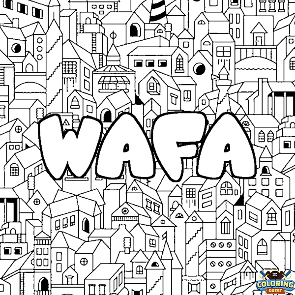 Coloring page first name WAFA - City background
