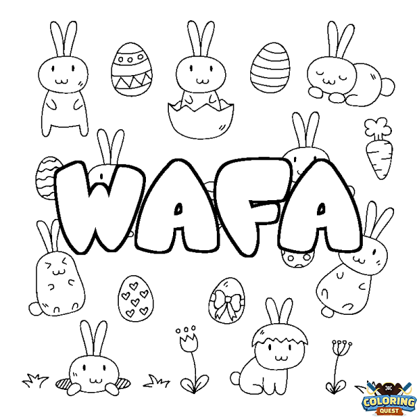 Coloring page first name WAFA - Easter background