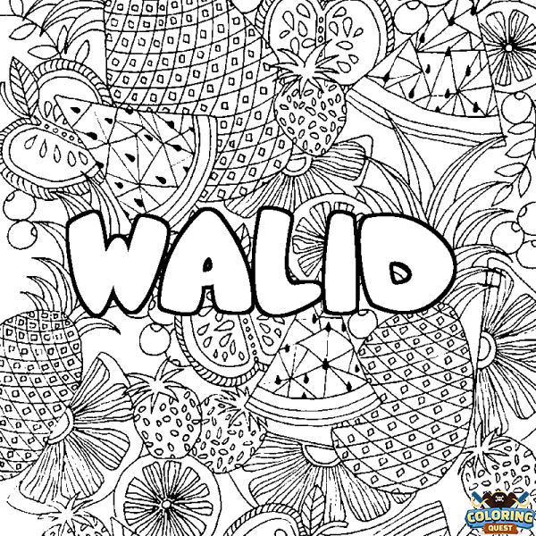 Coloring page first name WALID - Fruits mandala background