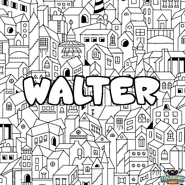 Coloring page first name WALTER - City background