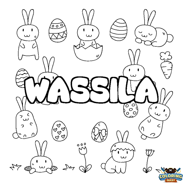 Coloring page first name WASSILA - Easter background