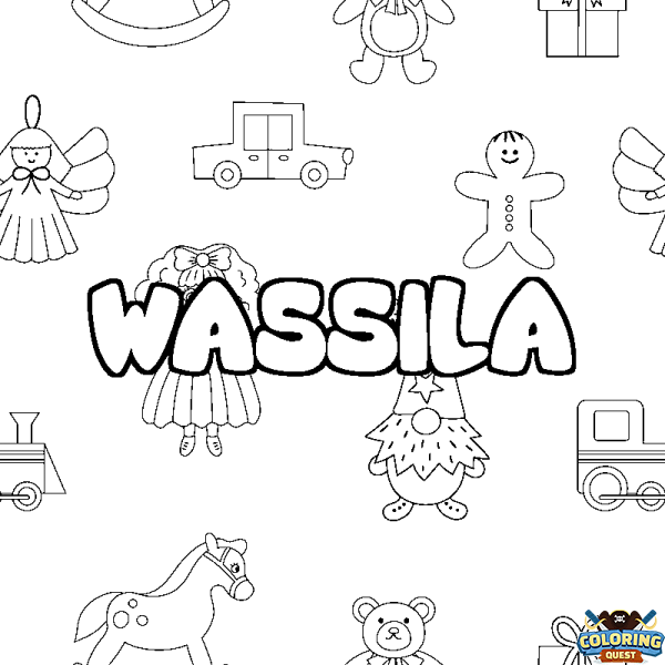 Coloring page first name WASSILA - Toys background