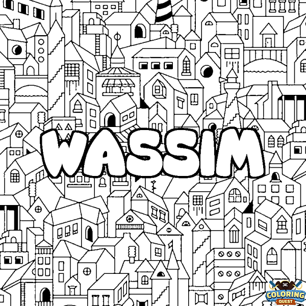 Coloring page first name WASSIM - City background