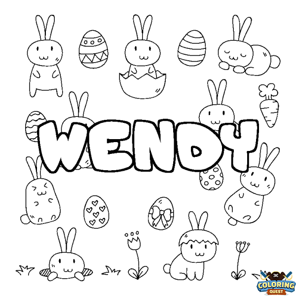 Coloring page first name WENDY - Easter background