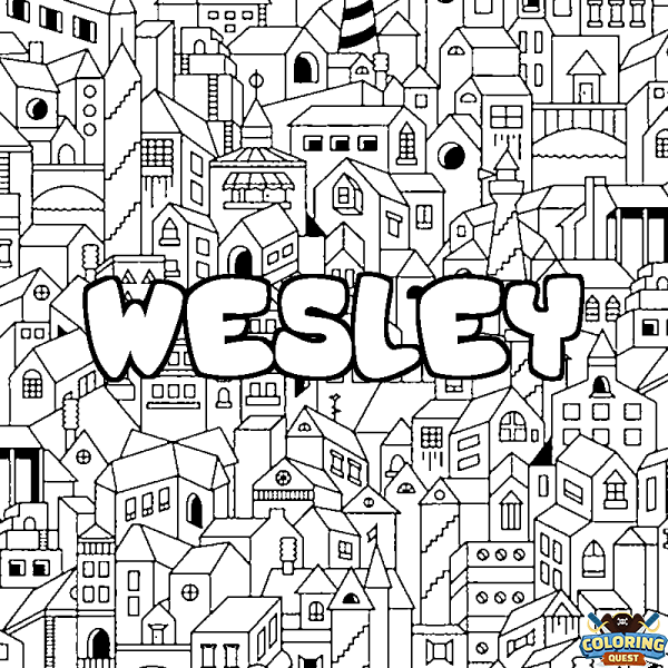 Coloring page first name WESLEY - City background