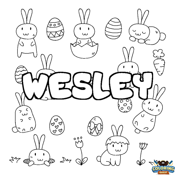 Coloring page first name WESLEY - Easter background