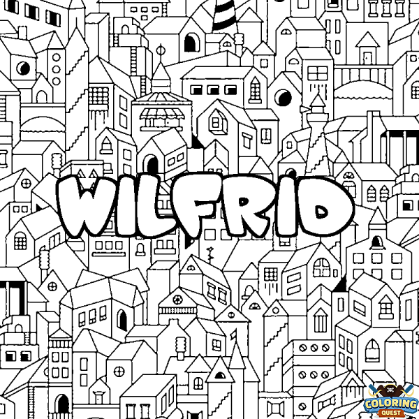 Coloring page first name WILFRID - City background