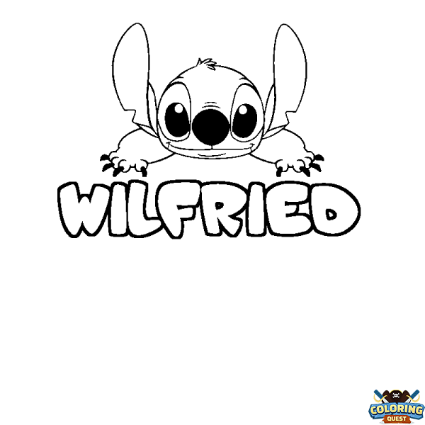 Coloring page first name WILFRIED - Stitch background