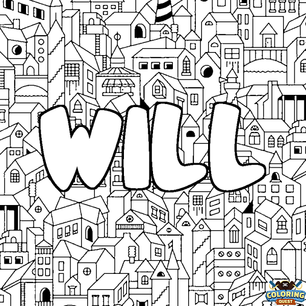 Coloring page first name WILL - City background
