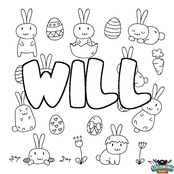 Coloring page first name WILL - Easter background