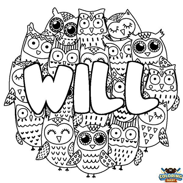 Coloring page first name WILL - Owls background