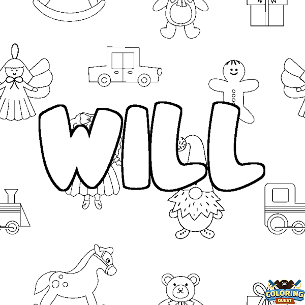 Coloring page first name WILL - Toys background