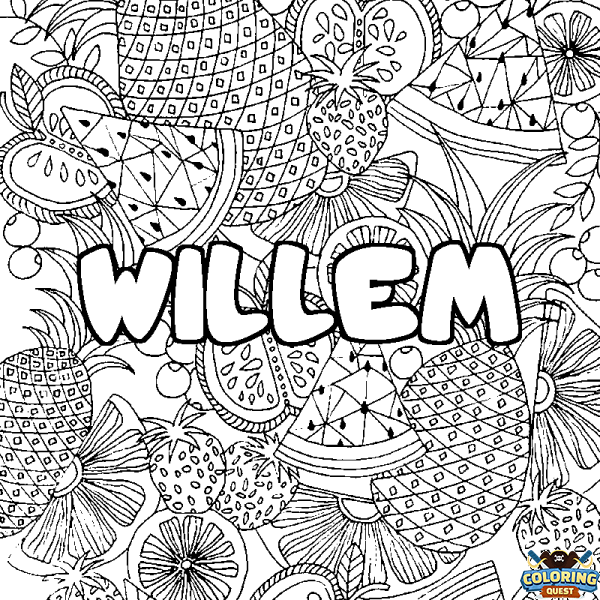 Coloring page first name WILLEM - Fruits mandala background