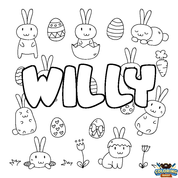 Coloring page first name WILLY - Easter background