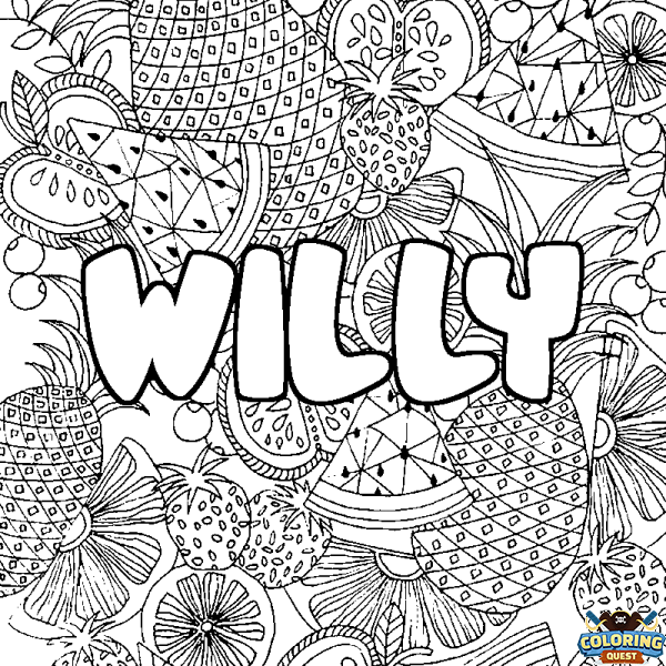 Coloring page first name WILLY - Fruits mandala background