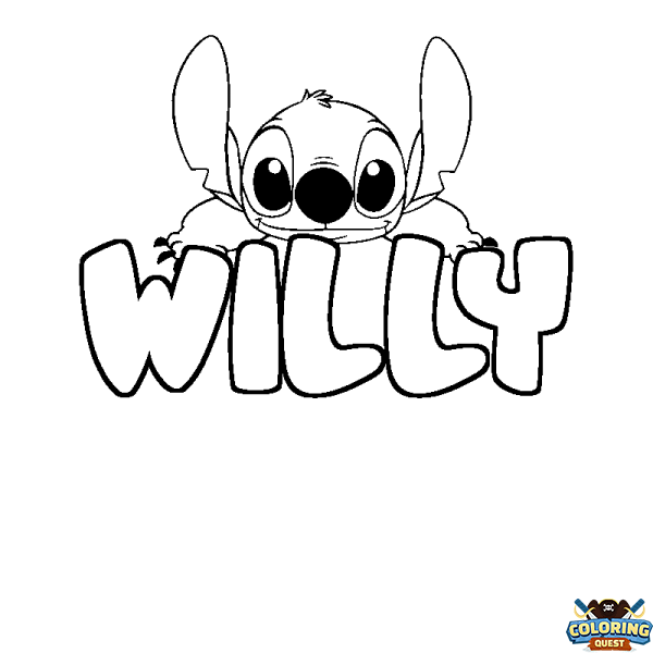 Coloring page first name WILLY - Stitch background