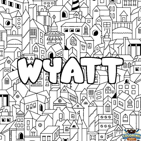 Coloring page first name WYATT - City background