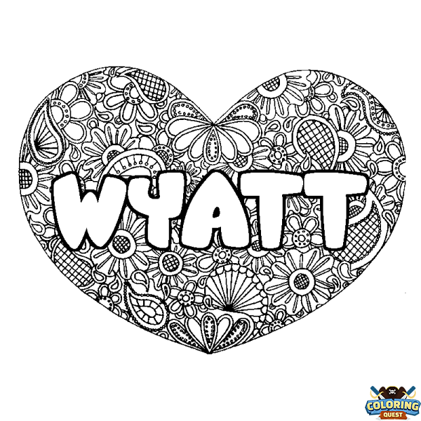 Coloring page first name WYATT - Heart mandala background