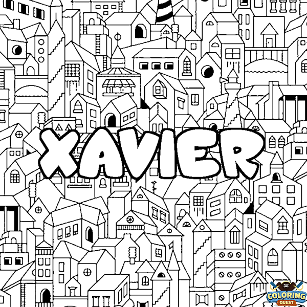 Coloring page first name XAVIER - City background