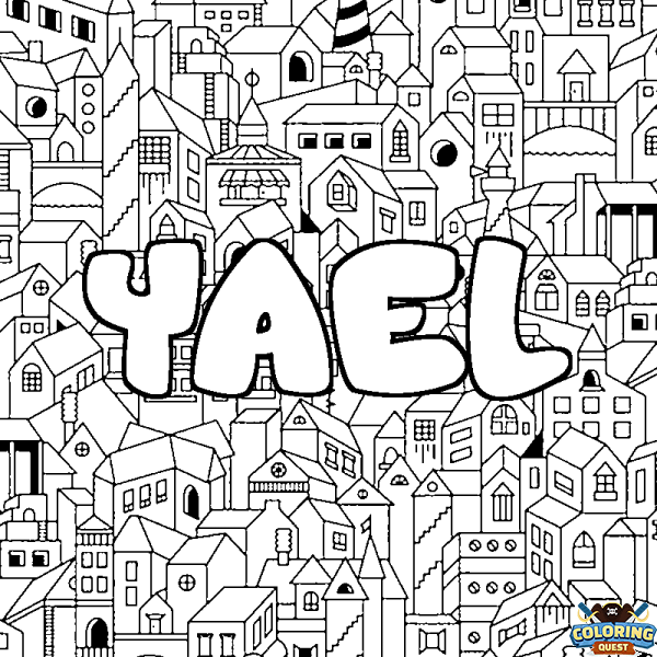 Coloring page first name YAEL - City background