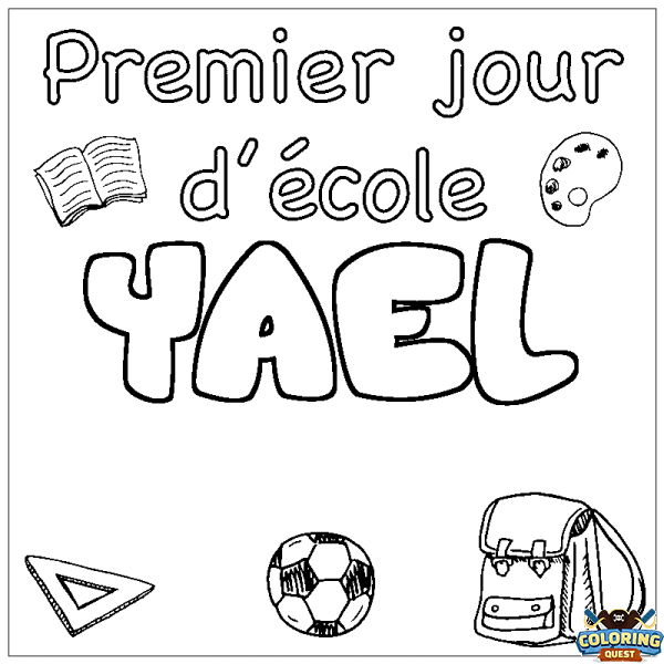 Coloring page first name YAEL - School First day background