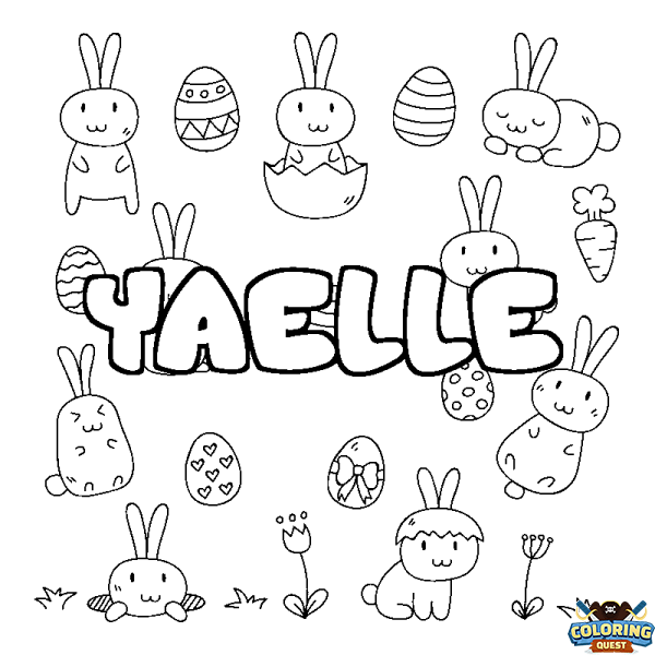 Coloring page first name YAELLE - Easter background