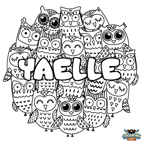 Coloring page first name YAELLE - Owls background
