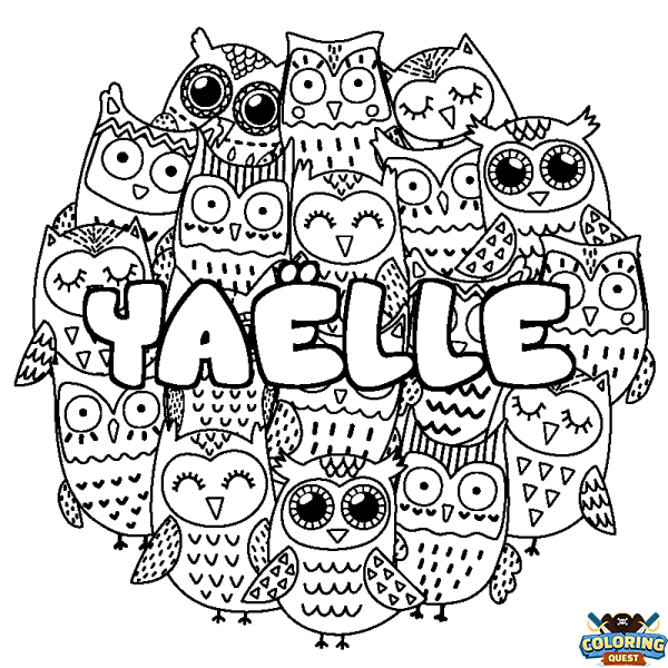 Coloring page first name YA&Euml;LLE - Owls background