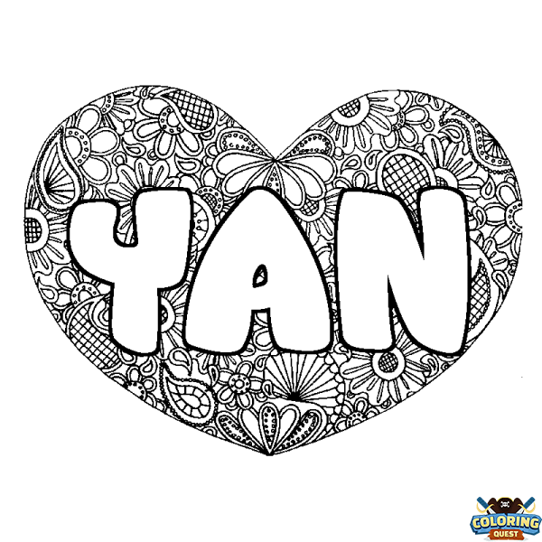 Coloring page first name YAN - Heart mandala background