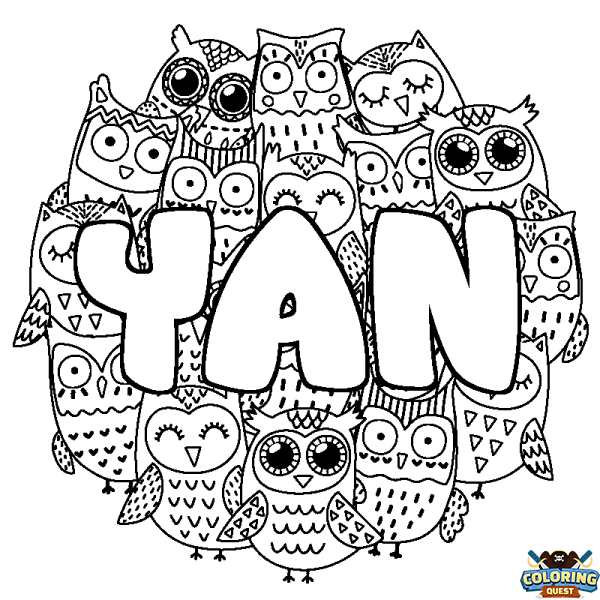 Coloring page first name YAN - Owls background