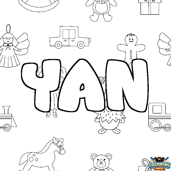 Coloring page first name YAN - Toys background