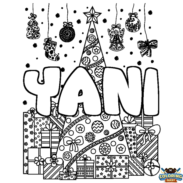 Coloring page first name YANI - Christmas tree and presents background