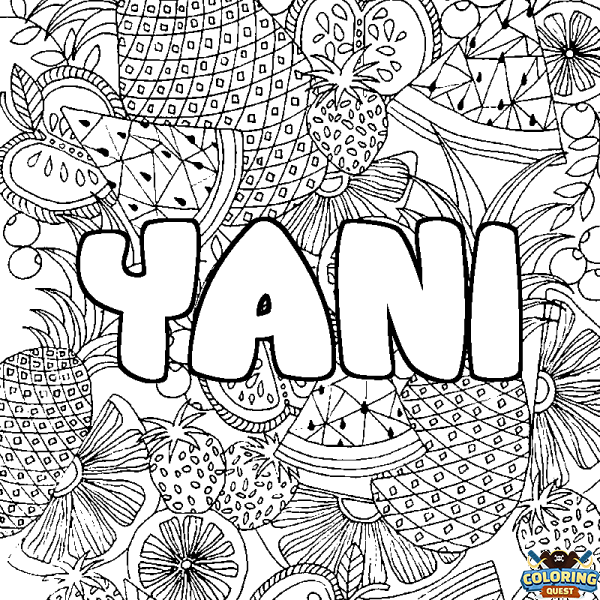 Coloring page first name YANI - Fruits mandala background