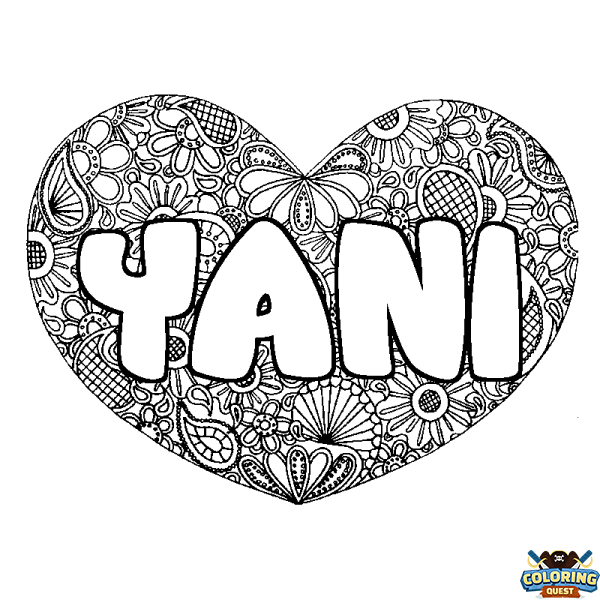 Coloring page first name YANI - Heart mandala background