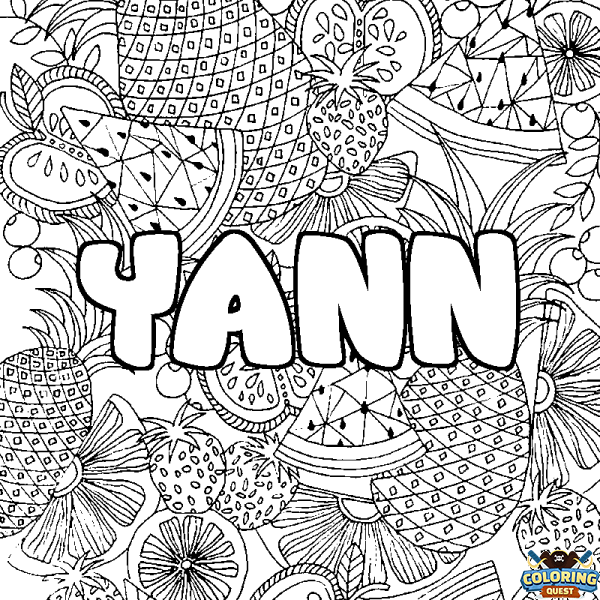 Coloring page first name YANN - Fruits mandala background