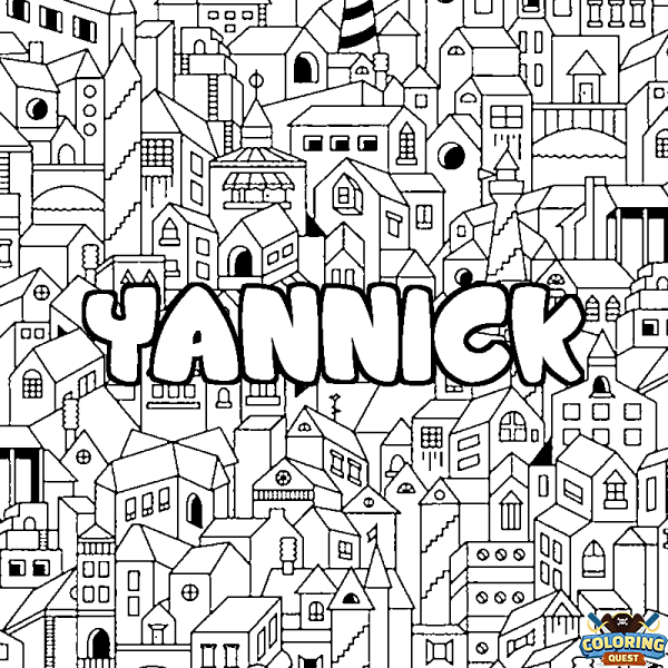 Coloring page first name YANNICK - City background
