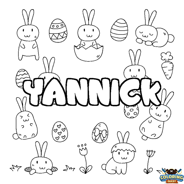 Coloring page first name YANNICK - Easter background