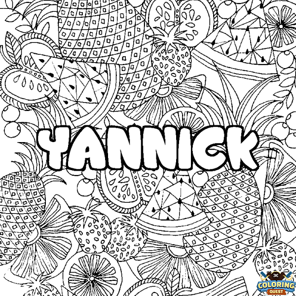 Coloring page first name YANNICK - Fruits mandala background