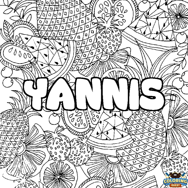 Coloring page first name YANNIS - Fruits mandala background